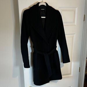 Express Black Wrap Belted Trench Coat